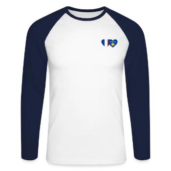 Frankreich Kosovo Flagge Herz - Unisex Baseballshirt langarm - Weiß/Navy - Vorne - Nik (191cm)