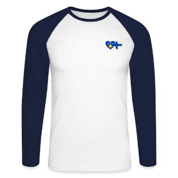 Kosovo Finlande Drapeau Coeur - T-shirt baseball manches longues Homme - blanc/marine - Devant - Nik (191cm)