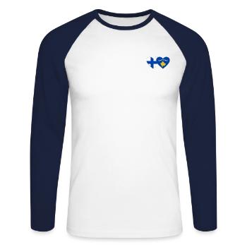 Finnland Kosovo Flagge Herz - Unisex Baseballshirt langarm - Weiß/Navy - Vorne - Nik (191cm)