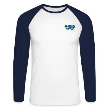 Suède Kosovo Drapeau - T-shirt baseball manches longues Homme - blanc/marine - Devant - Nik (191cm)