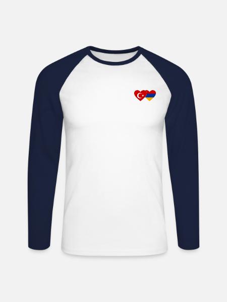 Turkey Armenia Flag Heart - Unisex Long Sleeve Baseball T-Shirt - white/navy