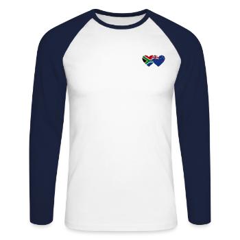 Südafrika Neuseeland Flagge Herz - Unisex Baseballshirt langarm - Weiß/Navy - Vorne - Nik (191cm)