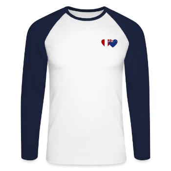 Peru Neuseeland Flagge Herz - Unisex Baseballshirt langarm - Weiß/Navy - Vorne - Nik (191cm)