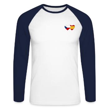 Tschechien Spanien Flagge Herz - Unisex Baseballshirt langarm - Weiß/Navy - Vorne - Nik (191cm)