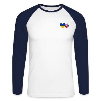 Ukraine Slowakei Flagge Herz - Unisex Baseballshirt langarm - Weiß/Navy - Vorne - Nik (191cm)