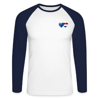 Australie Hollande Drapeau Coeur Drapeau - T-shirt baseball manches longues Homme - blanc/marine - Devant - Nik (191cm)