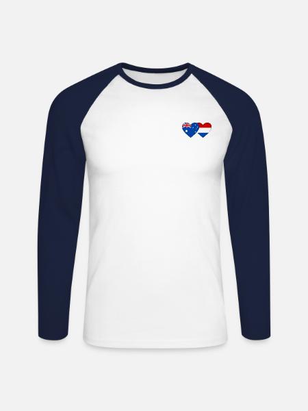 Australia Holland Flag Heart Flag - Unisex Long Sleeve Baseball T-Shirt - white/navy