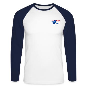 Australie Hollande Drapeau Coeur Drapeau utilisé - T-shirt baseball manches longues Homme - blanc/marine - Devant - Nik (191cm)