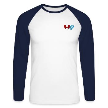 Canada Bavaria Flag Heart - Unisex Long Sleeve Baseball T-Shirt - white/navy - Front - Nik (191cm)