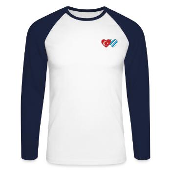 Turquie Bavaroise Drapeau Coeur - T-shirt baseball manches longues Homme - blanc/marine - Devant - Nik (191cm)