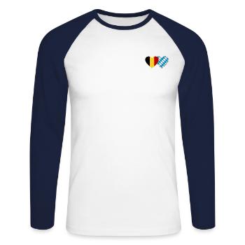 Belgique Bavière Drapeau Coeur - T-shirt baseball manches longues Homme - blanc/marine - Devant - Nik (191cm)