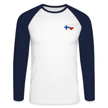 Finnland Polen Flagge Herz - Unisex Baseballshirt langarm - Weiß/Navy - Vorne - Nik (191cm)