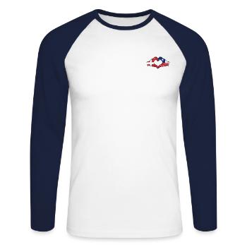 Denmark Chile Flag Hands Heart Shape Used - Unisex Long Sleeve Baseball T-Shirt - white/navy - Front - Nik (191cm)