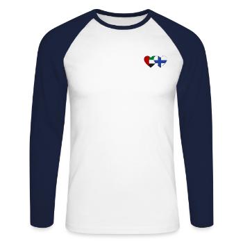 Vereinigte Arabische Emirate Finnland Flagge Herz - Unisex Baseballshirt langarm - Weiß/Navy - Vorne - Nik (191cm)