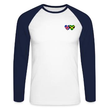 Islande Jamaïque Drapeau Coeur - T-shirt baseball manches longues Homme - blanc/marine - Devant - Nik (191cm)