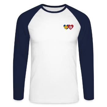 Sweden Tunisia Flag Heart - Unisex Long Sleeve Baseball T-Shirt - white/navy - Front - Nik (191cm)