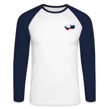 République tchèque Estonie Drapeau Coeur - T-shirt baseball manches longues Homme - blanc/marine - Devant - Nik (191cm)