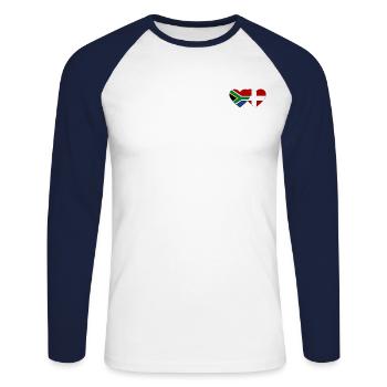 Afrique du Sud Danemark drapeau coeur forme - T-shirt baseball manches longues Homme - blanc/marine - Devant - Nik (191cm)
