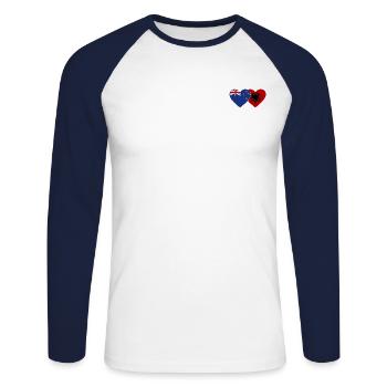 Nouvelle-Zélande Albanie Drapeau Coeur Utilisé - T-shirt baseball manches longues Homme - blanc/marine - Devant - Nik (191cm)