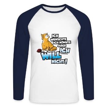Ich wünschte ich könnte aber ich will nicht Katze - Unisex Baseballshirt langarm - Weiß/Navy - Vorne - Nik (191cm)