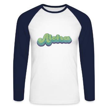 Vintage retro Aloha - T-shirt baseball manches longues Homme - blanc/marine - Devant - Nik (191cm)