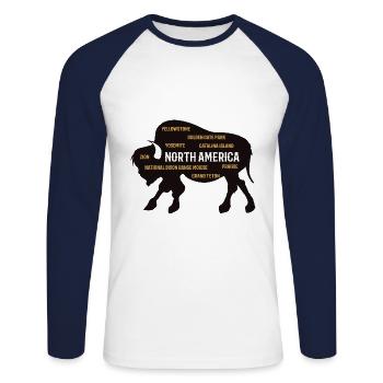 Bison, le buffle d’Amérique du Nord - T-shirt baseball manches longues Homme - blanc/marine - Devant - Nik (191cm)