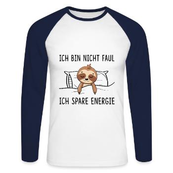 Ich bin Nicht Faul Ich Spare Energie Faultier - Unisex Baseballshirt langarm - Weiß/Navy - Vorne - Nik (191cm)