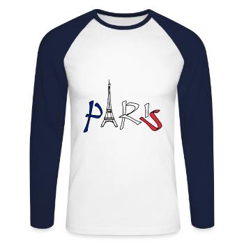 Paris France T-shirt - T-shirt baseball manches longues Homme - blanc/marine - Devant - Nik (191cm)