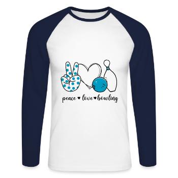 Peace Love Bowling - Unisex Baseballshirt langarm - Weiß/Navy - Vorne - Nik (191cm)