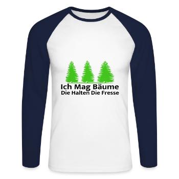 Ich Mag Bäume Die Halten Die Fresse - Waldliebe - Unisex Baseballshirt langarm - Weiß/Navy - Vorne - Nik (191cm)