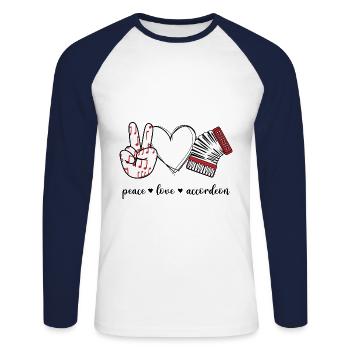 Peace Love Accordeon Harmonika Zieharmonika - Unisex Baseballshirt langarm - Weiß/Navy - Vorne - Nik (191cm)