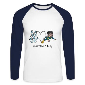 Plongée Peace Love - T-shirt baseball manches longues Homme - blanc/marine - Devant - Nik (191cm)
