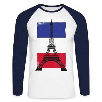France Paris French Flag - Unisex Long Sleeve Baseball T-Shirt - white/navy - Front - Nik (191cm)
