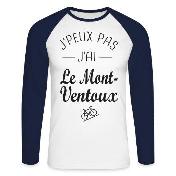 Je peux pas j ai le Ventoux à vélo sport cycliste - T-shirt baseball manches longues Homme - blanc/marine - Devant - Nik (191cm)