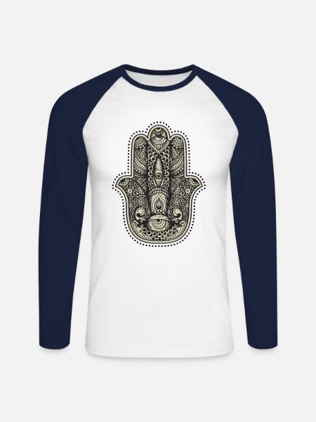Mandala hand - Unisex Long Sleeve Baseball T-Shirt - white/navy
