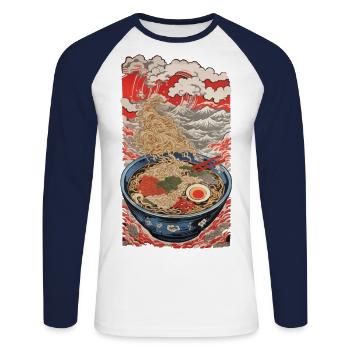 Ukiyo-E Ramen Kanji Noodle Soup Vintage Design - Unisex Long Sleeve Baseball T-Shirt - white/navy - Front - Nik (191cm)