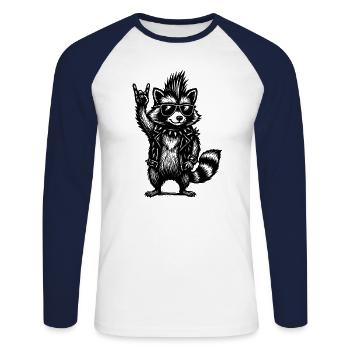 Rock Musique raton laveur Drôle Humour Idée cadeau - T-shirt baseball manches longues Homme - blanc/marine - Devant - Nik (191cm)