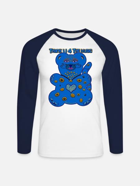 Tak U 4 musikken * bjørnekat i blåt - Langærmet herre-baseballshirt - hvid/marineblå