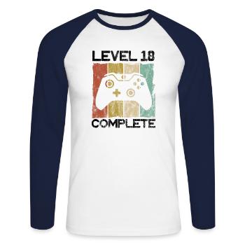 Level 18 complete birthday present - Unisex Long Sleeve Baseball T-Shirt - white/navy - Front - Nik (191cm)