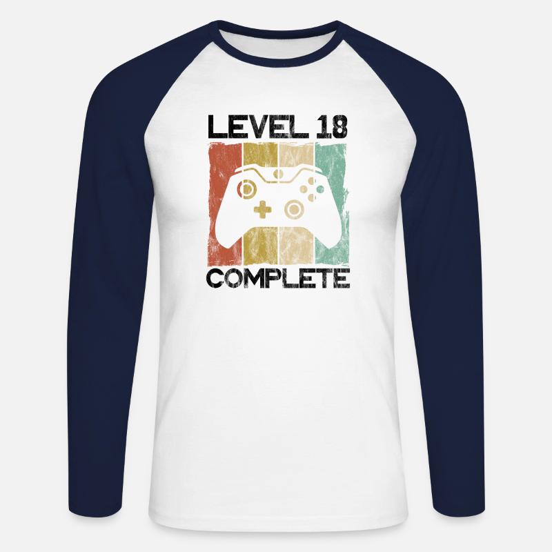 Level 18 complete Geburtstagsgeschenk - Unisex Baseballshirt langarm - Weiß/Navy
