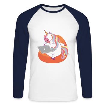 Unicorn sleeping with laptop / Einhorn - Unisex Long Sleeve Baseball T-Shirt - white/navy - Front - Nik (191cm)