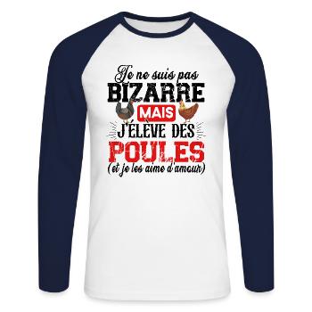Poule Poulet Coq Poulailler Cadeau Humour Jaune - T-shirt baseball manches longues Homme - blanc/marine - Devant - Nik (191cm)