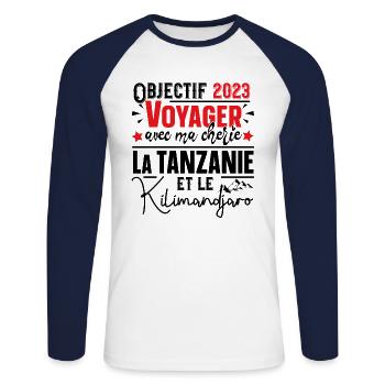 Tanzanie Kilimandjaro Homme Cadeau Couple Mug - T-shirt baseball manches longues Homme - blanc/marine - Devant - Nik (191cm)