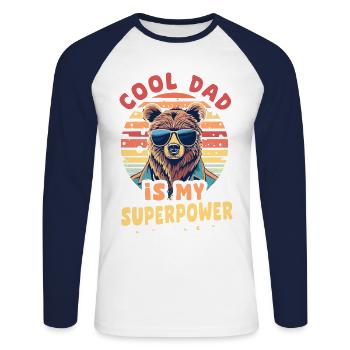 Cooler Papa ist meine Superkraft - Unisex Baseballshirt langarm - Weiß/Navy - Vorne - Nik (191cm)