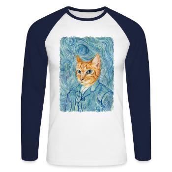 Kitten van Gogh - T-shirt baseball manches longues Homme - blanc/marine - Devant - Nik (191cm)