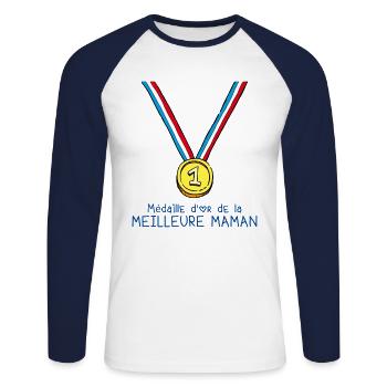 T-shirt Médaille d'or de la meilleure maman - T-shirt baseball manches longues Homme - blanc/marine - Devant - Nik (191cm)