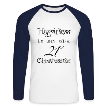 Happiness is on the 21 chromosome - T-shirt baseball manches longues Homme - blanc/marine - Devant - Nik (191cm)