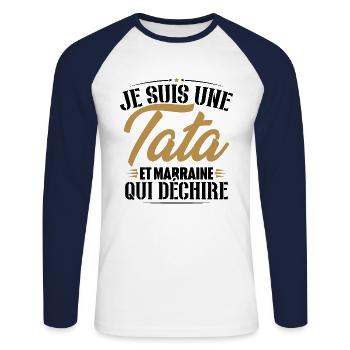 Je suis une tata et marraine qui déchire - T-shirt baseball manches longues Homme - blanc/marine - Devant - Nik (191cm)