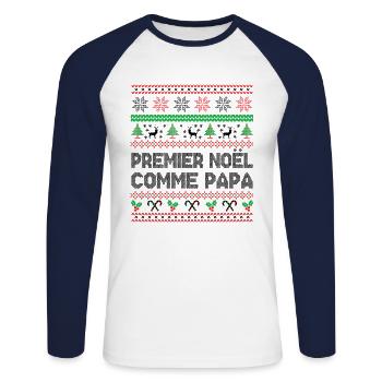 Premier Noël Comme Papa - T-shirt baseball manches longues Homme - blanc/marine - Devant - Nik (191cm)