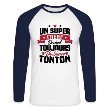 Un super frère devient toujours un super tonton - T-shirt baseball manches longues Homme - blanc/marine - Devant - Nik (191cm)